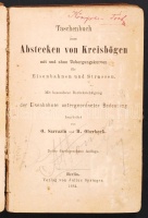 1884 Sarrazin, O. - Oberbeck, H.: Taschenbuch zum Abstecken von Kreisbögen mit und ohne Uebergangskurven für Eisenbahnen und Strassen. Berlin, Julius Springer. Korabeli egészvászon kötésben (gerincén sérült)