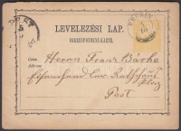 1871 Díjjegyes levelezőlap / PS-card 'ERCSIN - PEST'