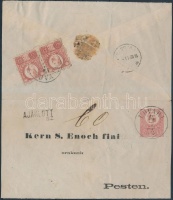 1874 Könyvnyomású 5kr díjjegyes boríték Réznyomat 5kr pár díjkiegészítéssel ajánlott levélként / Mi 10 pair on 5kr PS-cover as registered cover 'UDVARI' - 'BUDAPEST FŐPOSTA'