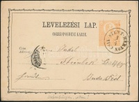 1874 2kr díjjegyes levelezőlap / PS-card 'CSIK-SZENT-MÁRTON' - 'BUDAPEST'