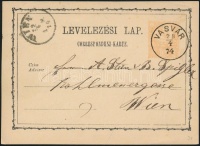 1874 2kr díjjegyes levelezőlap / PS-card 'VASVÁR' - 'WIEN'
