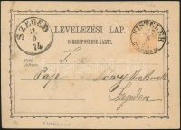 1874 2kr díjjegyes levelezőlap / PS-card 'KISTELEK/CSONGRÁD M.' - 'SZEGED'