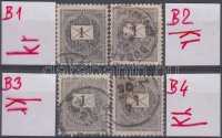 1889 Feketeszámú 1kr 4 db bélyeg teljes betűpár (kr) vízjellel, 2 fázisba nyomva (27.000)