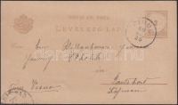 1889 Díjjegyes levezőlap 'FIUME' - 'KARLSBAD'