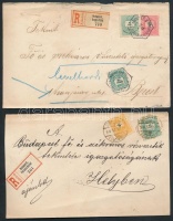 1894-1897 2 db Helyi ajánlott levél vegyes bérmentesítésekkel