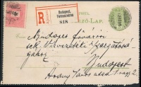 1896 Helyi díjjegyes ajánlott levelezőlap 5kr kiegészítéssel 'BUDAPEST FERENCVÁROS'