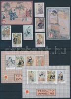 2001 Nemzetközi Bélyegkiállítás: PHILANIPPON sor Mi 1290-1295 + kisív sor 1296-1303 + blokksor 85-86 2 db stecklapon